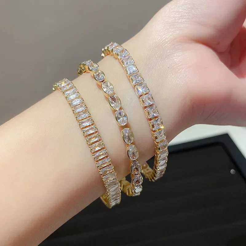 Charm Gold Color Stainless Steel Zircon Cuban Chain Bracelet Fashion White Square Crystal Bracelet for Women Jewelry Accessories W250709