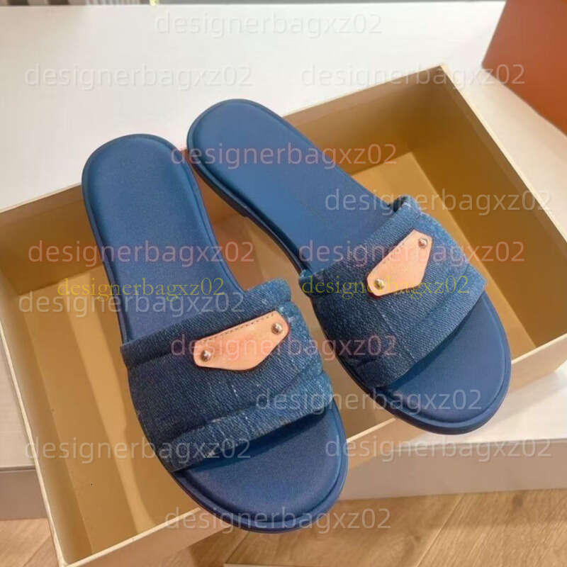 Vuittton Luis Designer Shoes Slides Genuine Leather Dark Summer New Womens Outdoor Flat Casual Versatile European And American Denim Strap Sandals Flip-flops Kurt