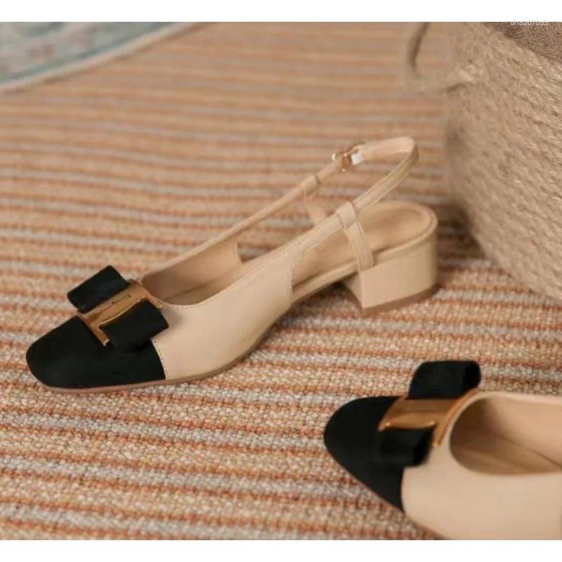 Dress Shoes Luxury Women's Sandals Elegant Medium Heel Toe Mules Comfortable Office Buckle Heels Women Pumps