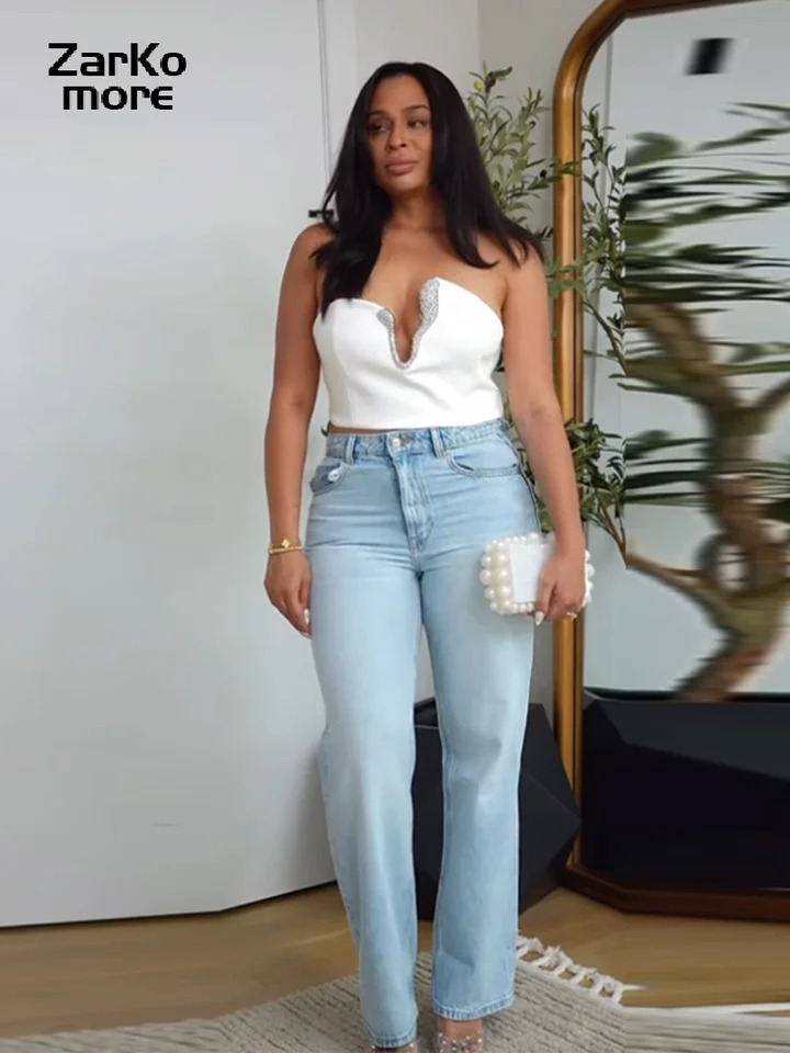 Sexy Rhinestone Mini Skirt Sets Women Strapless Vneck Backless Tube Vest Tops Hip Package Skirts Summer 2 Piece Outfits 250709