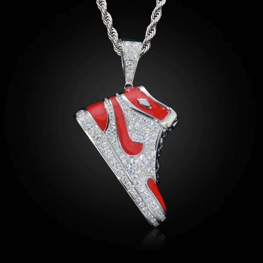 Custom VVS1 Moissanite Dia Sier White Gold Red Shoes Personalized Pendant Necklace Hip Hop Jewelry Iced for Men