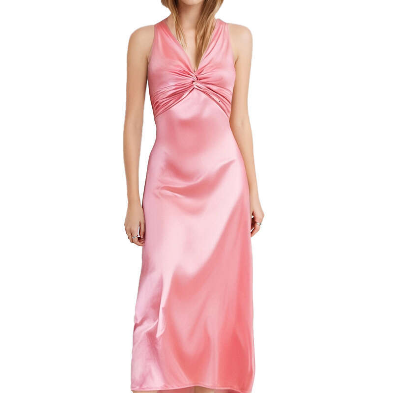 Spring New Women's Satin Elegant Tie Sexy Backless Halter Dress B5