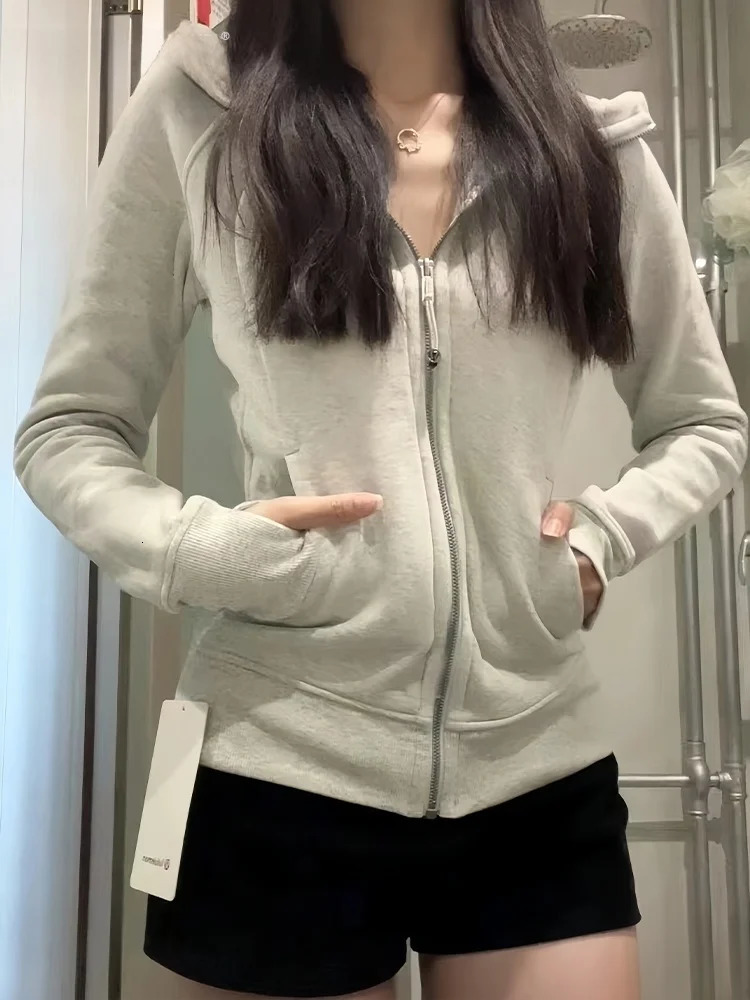 Light Ey Hoodie Womens Spring Autumn School Return Casual Sports Zipper Open Cardigan Jacket Korean Style Long Sleeve 250709