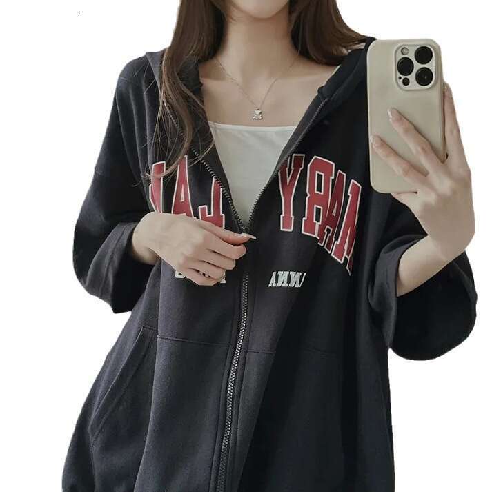 Short Sleeve Cardigan Niche Design Top Gray Sweatshirt Women Spring Summer Korean Style Loose Hoodie Zipper B5