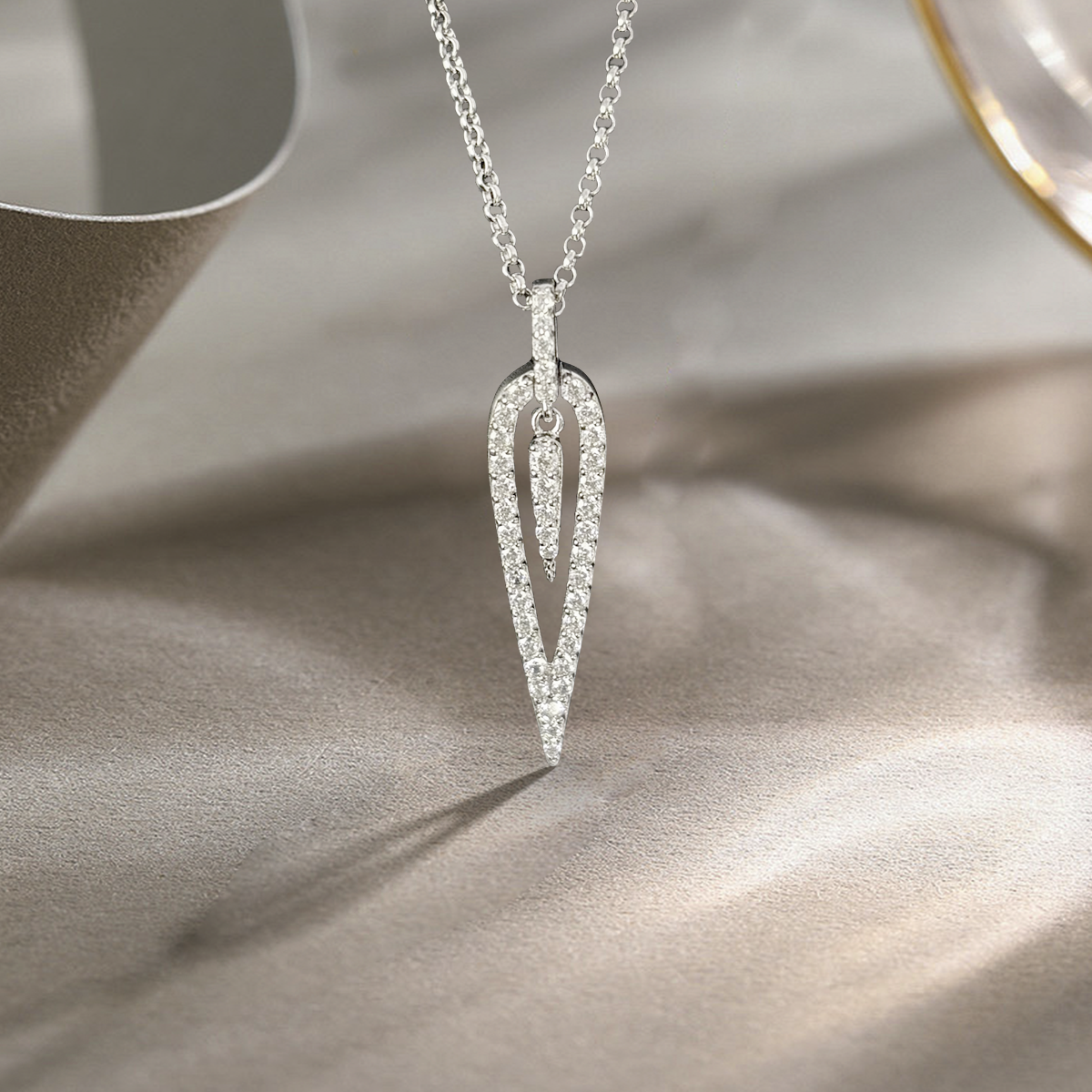 Dancing raindrop pendant necklace, 925 silver inlaid with white zircon, 17 inches long necklace beads, Valentine's Daywedding anniversary gift