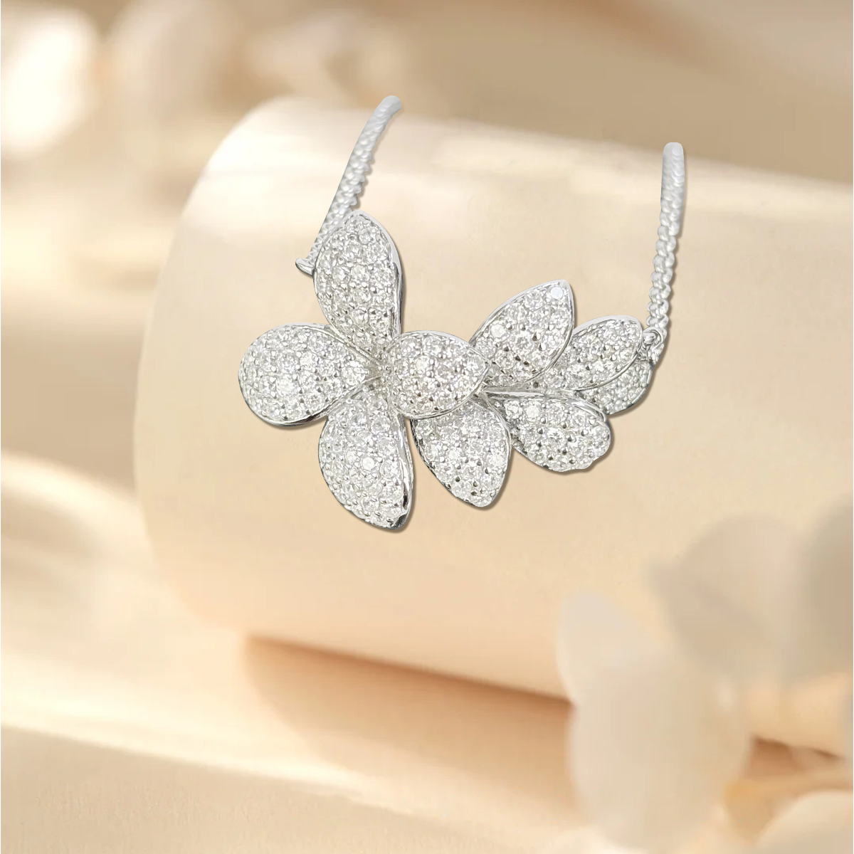 Olive leaf pendant necklace 925 silver with white zirconia, 19 inches long chain, Valentine's Day