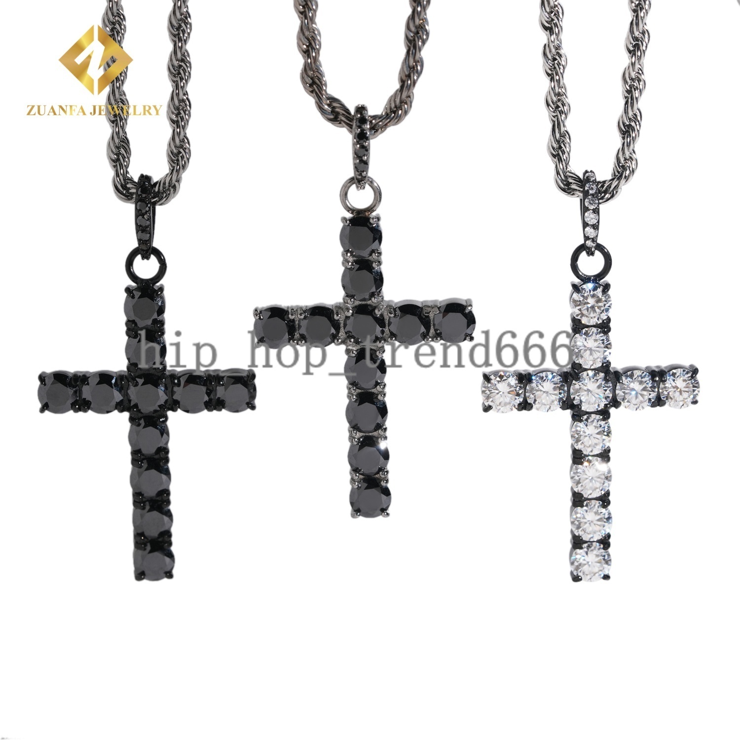 5mm Round Black Moissanite Custom Iced Out Hip Hop Jewelry Pendant VVS D Moissanite 925 silver 925 silver Cross Pendant