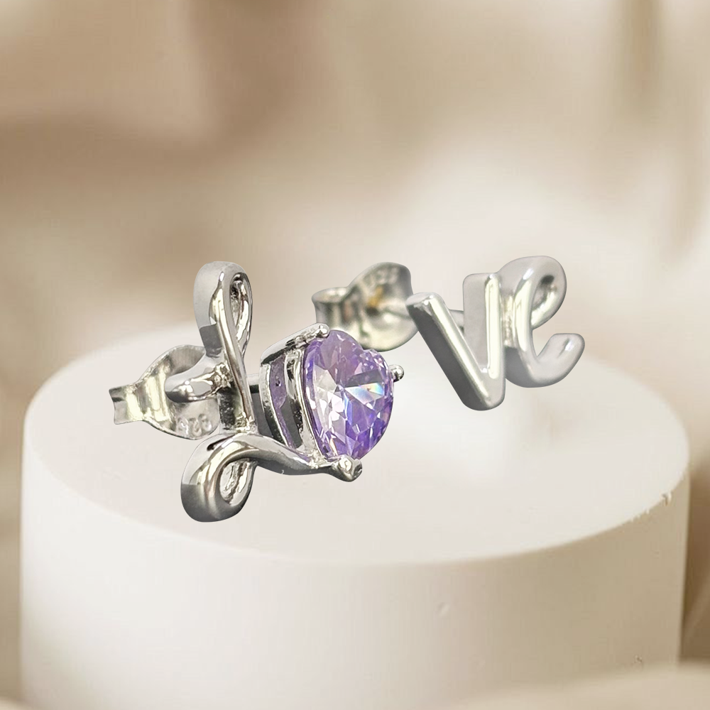 LOVE Eternal Love Violet Zircon Earrings 925 Silver Material Inlaid with Violet Zircon Asymmetric Design Anniversary