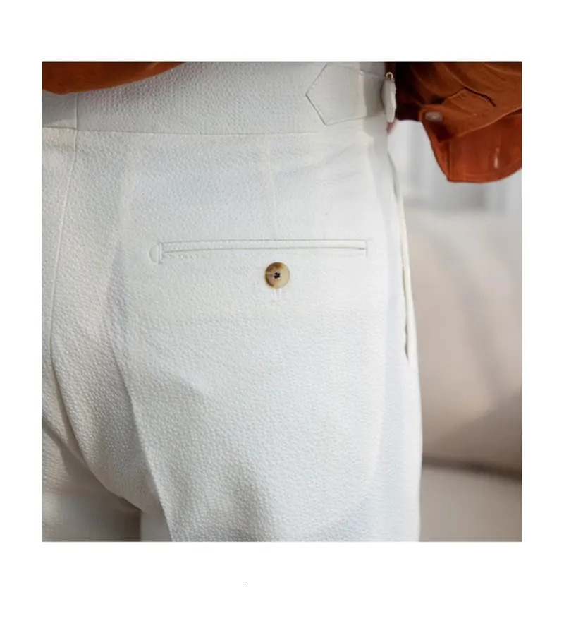 Italian Style Naples Shorts Men Summer Seersucker High Waisted Paris Buckle Suit Middle Pants England Business Casual Shorts 250707
