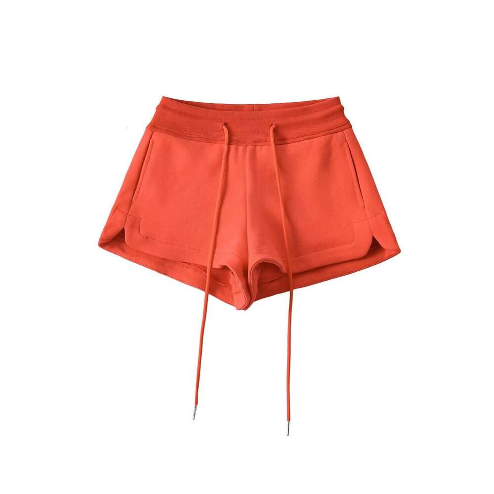 Spring Summer American Style Low Waist Sports Casual Drawstring Tie Shorts For Women With Small Slit And Hip-Hugging Hot Pants Trend B5