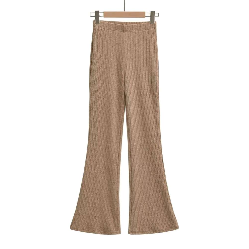 Spicy Girl V-Neck Single-Breasted Sleeve Cardigan Top + High-Waisted Slim Fit Flared Pants Knitted Set For Women B5