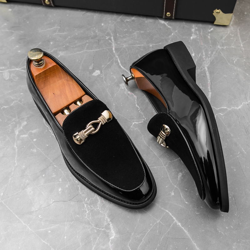 2089-- International trade plus size Le Fu shoes men's 2025 spring and autumn new suede bean shoes European and American men's shoes patent 