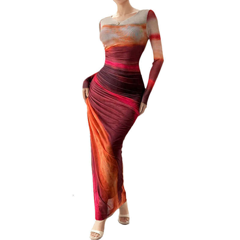 Spring Women's Fashion Elegant Sexy Slim Waist Long Sleeve Dress B5