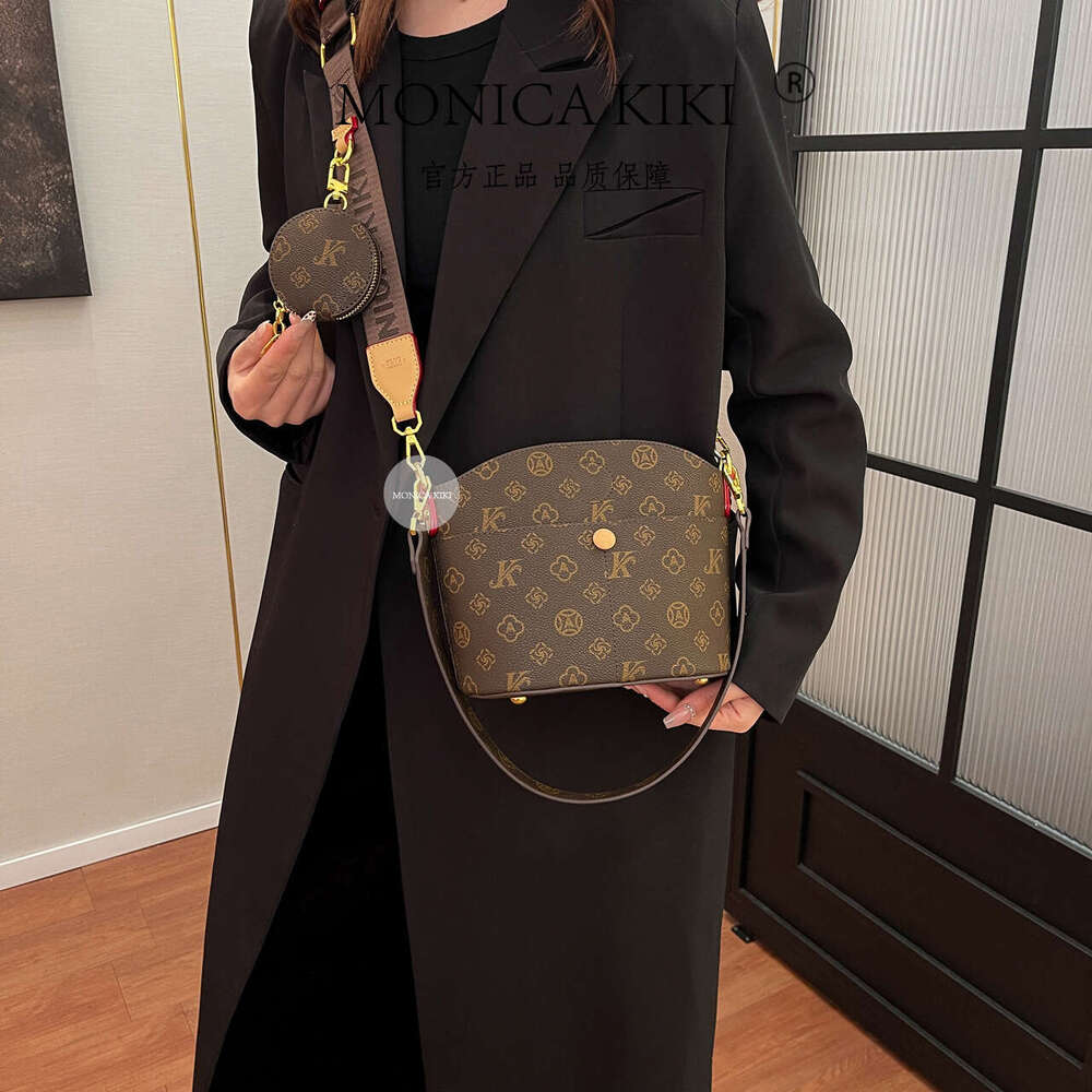 Monica Qiqi Light Wide Strap Live Trend New Fashion Monogram Single Shoulder Bucket High-end Crossbody Bag for Women