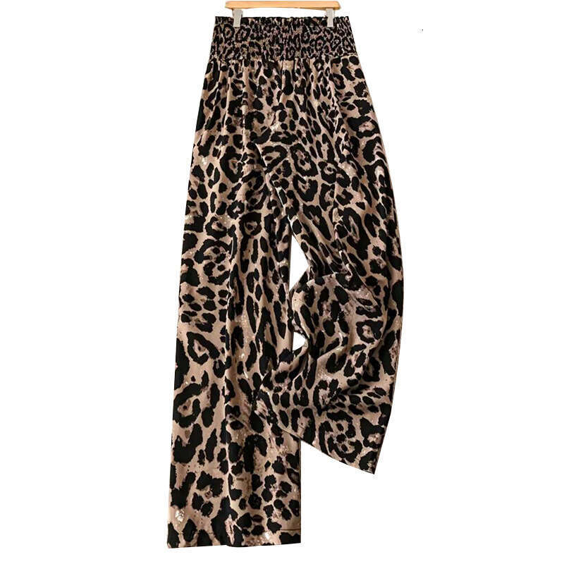 Summer Elegant Leopard Print Casual Straight Women's Pants With Elastic Waist B5