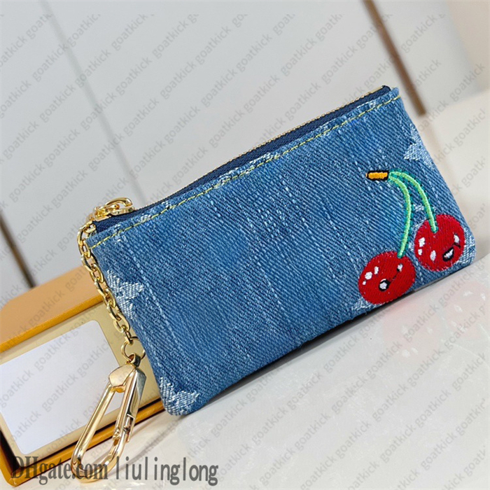 TM Micro Denim Cerise Bag mini cherry bag murakami classic letter micro pouch bags keychain coin purses lady mini coin purses cute totes mens fashion wallet