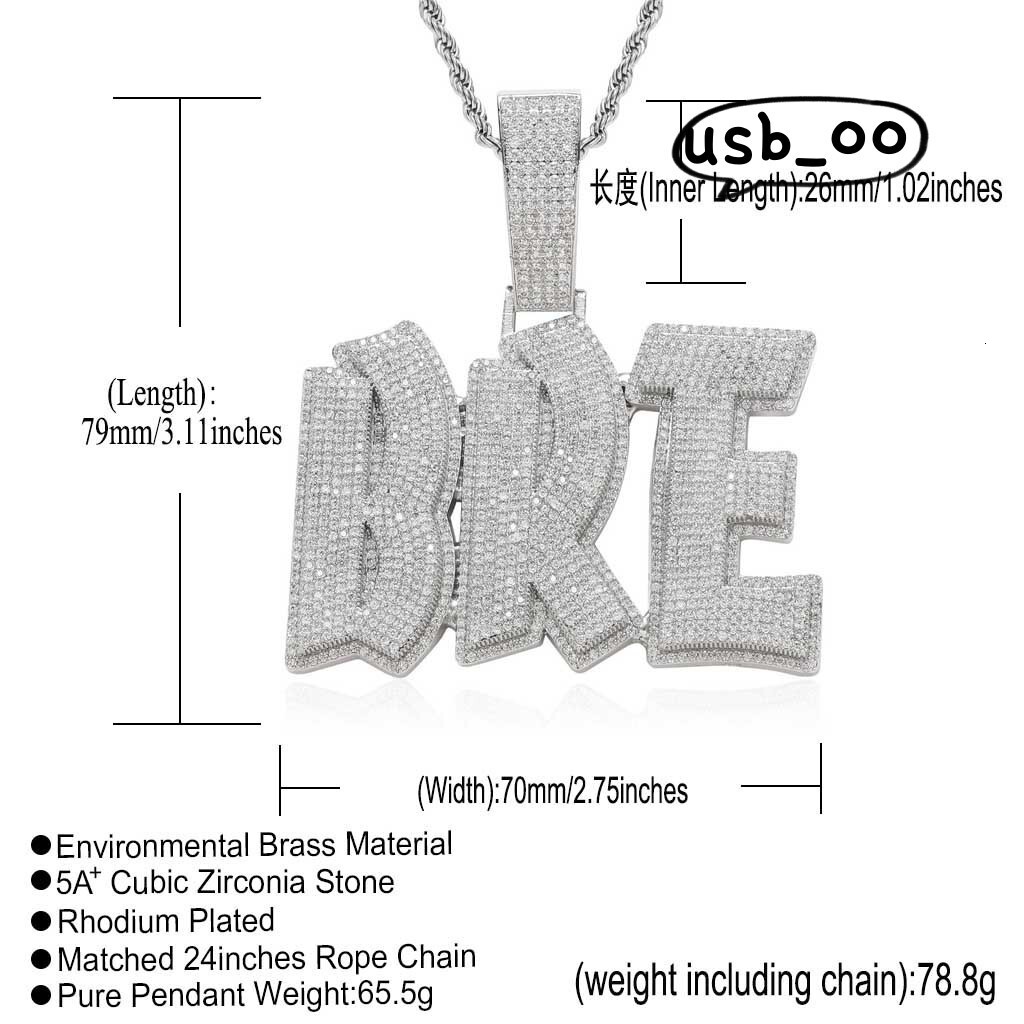 Iced DIY Pendant Custom Hiphop Out Letter Pendant Necklace Gold Plated Copper Moissanite Number Pendants Splicing Name Necklace Men