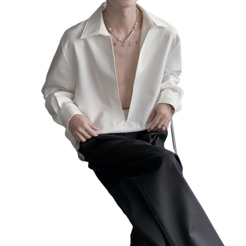 INCERUN Mens Irregular Shirt Solid Color Deep V Neck Long Sleeve Sexy Casual Men Clothing Streetwear Fashion Camisas S-5XL 240827