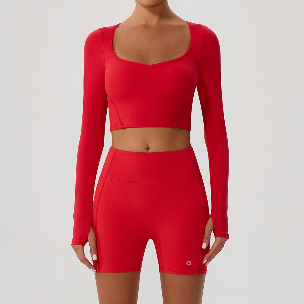 O1090 Naked Yoga Clothes Long-sleeved Dance Pilates Fitness Clothes Tops Women's High-waist Sports Fitness Pants Striped Contrast Yoga Shorts Women
