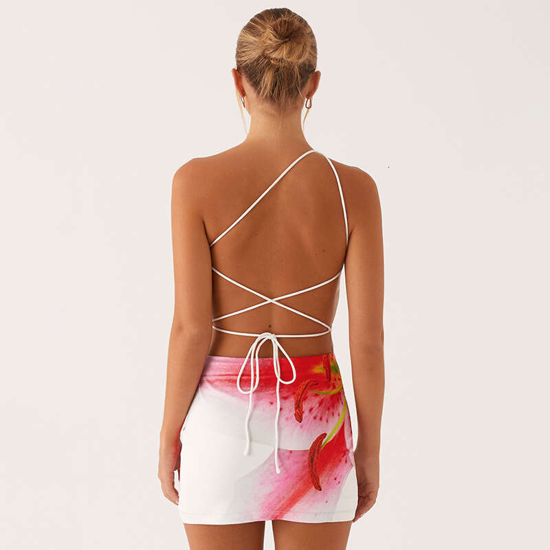 Summer New Style Women's Sexy Fashion Asymmetric Sleeveless Printed Backless Bodycon Dress B5