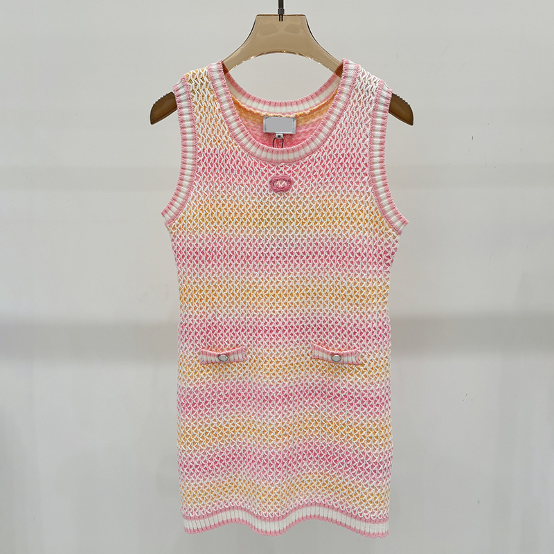 Women Elegant Knitted Vest Dress Designer Jacquard Sleeveless Dress Birthday Party Dress