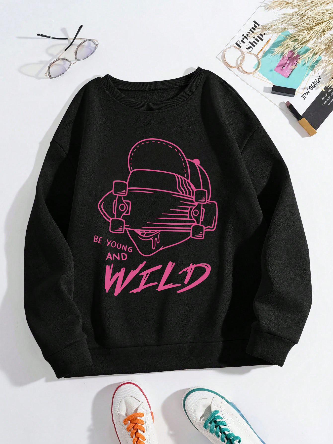 Women's Sweatshirts Pure cotton sweater women's 2025 new black spring and autumn American letters women's fashion high street hoodless 