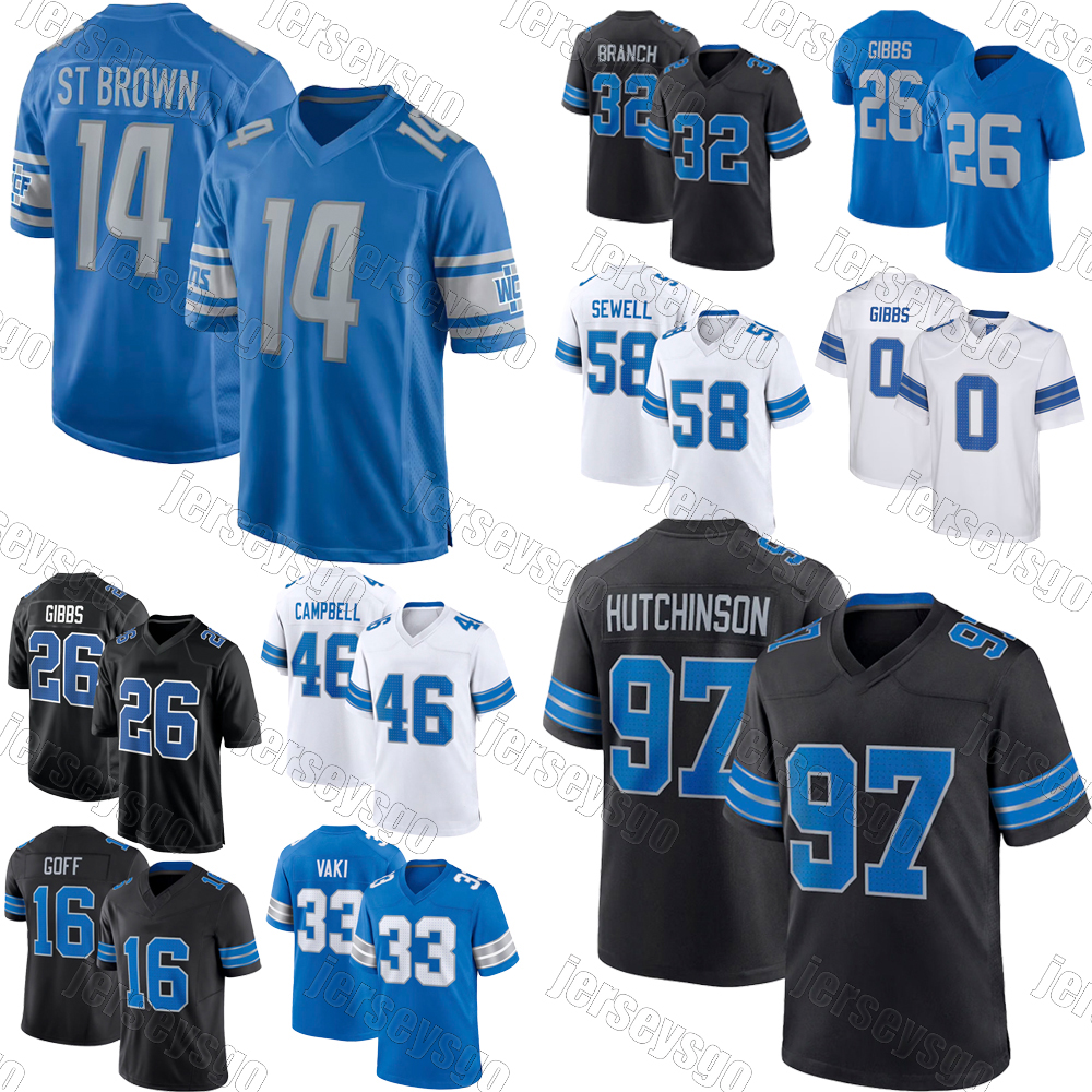 Jared Goff St. Brown Lions Football Jerseys Sam LaPorta Barry Sanders Brian Branch Jameson Williams Jahmyr Gibbs David Montgomery Penei Sewell Jack Hooker Jerseys