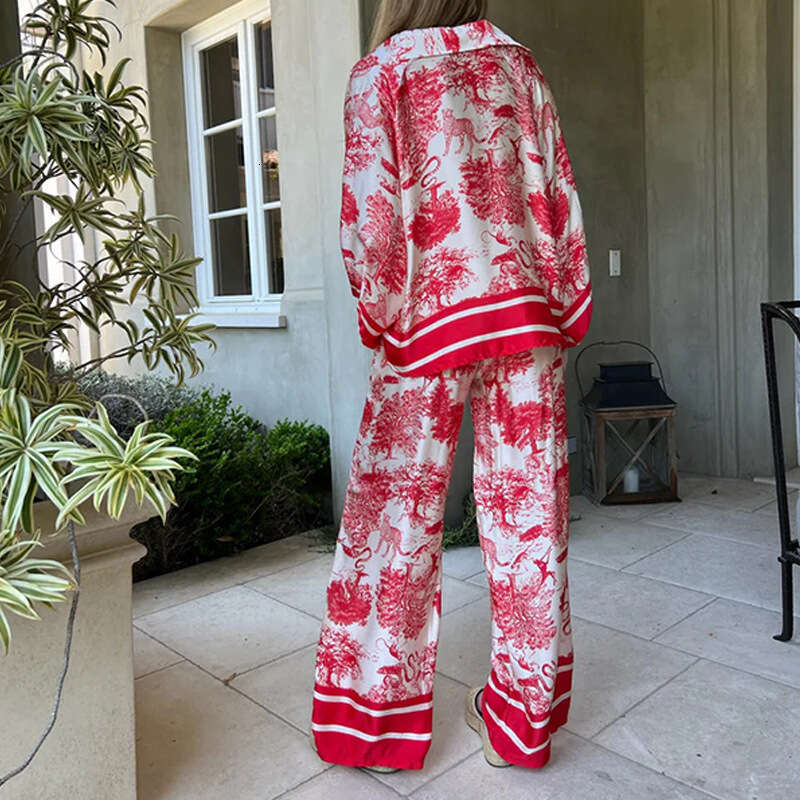 Summer New Casual Loose Elegant Fashionable Printed Women's Pants Set B5