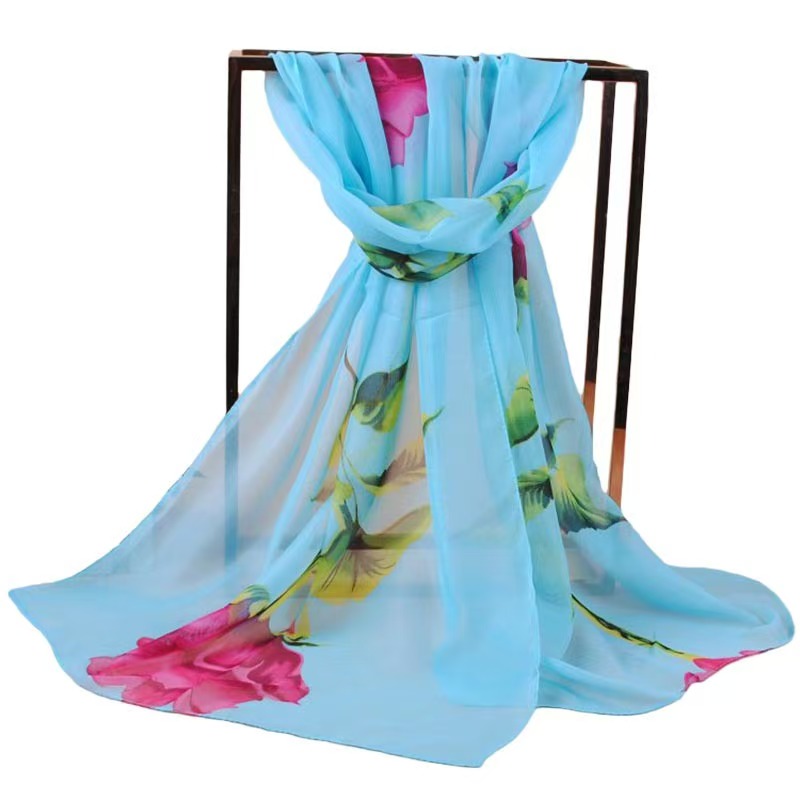K1292 Spring and summer new chiffon silk scarf wholesale fresh rose women's small gauze scarf printed scarf Yiwu factory direct sales