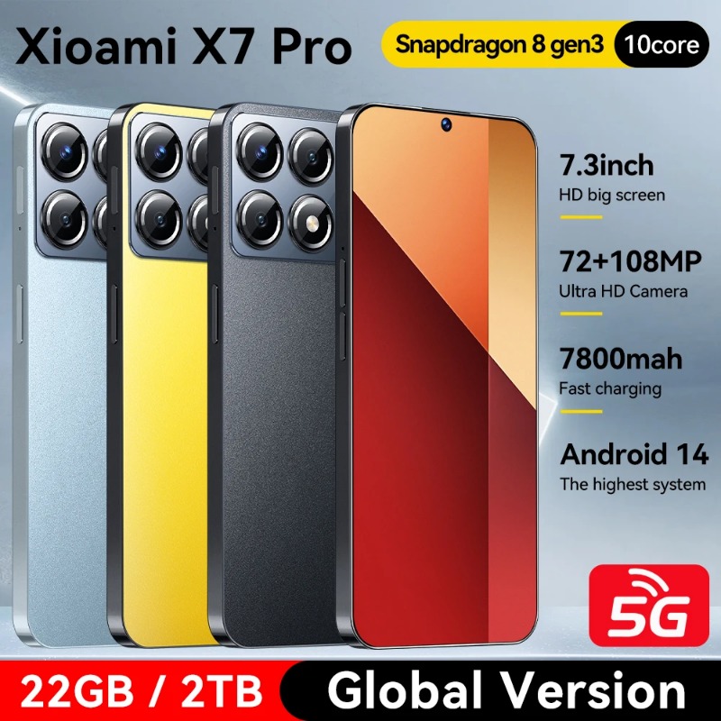 2025 Xioami X7 Pro Cellphone 7.3HD 16GB 1TB Global Edition Original Smart Phone Dual Card 7800mAh Battery Android14 Facial Recognition Function