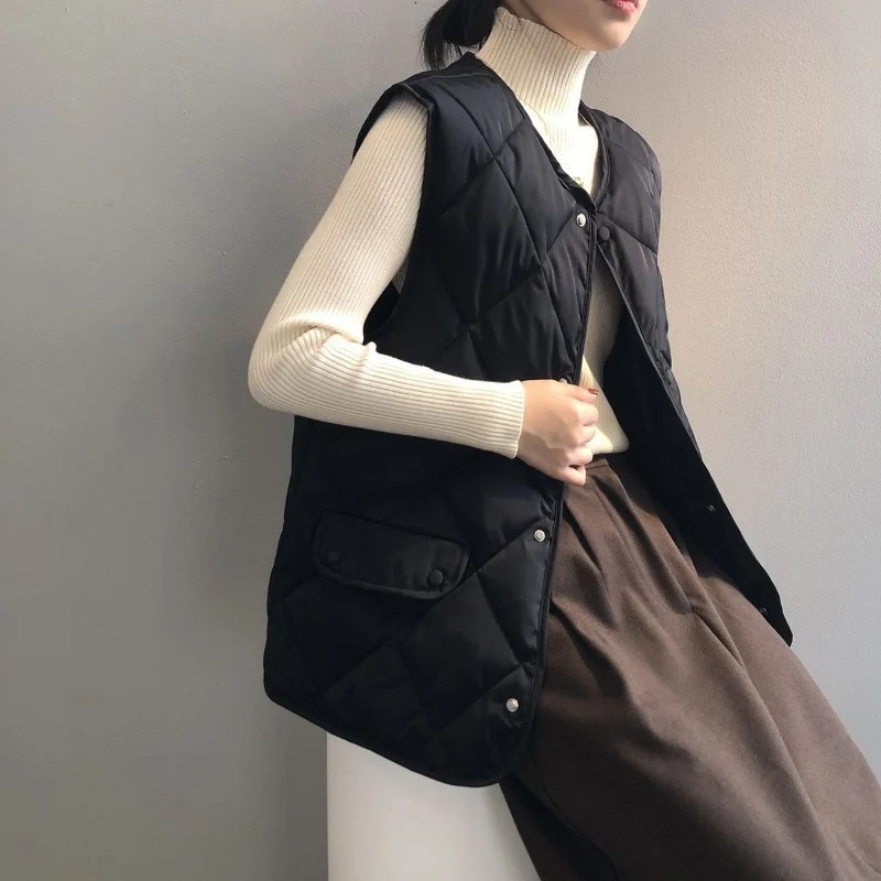 Women Autumn Winter Quilted Cotton Vest Sleeveless O-neck Loose Padded Waistvest Single Breasted Casual Ultralight Portable Vest 250709