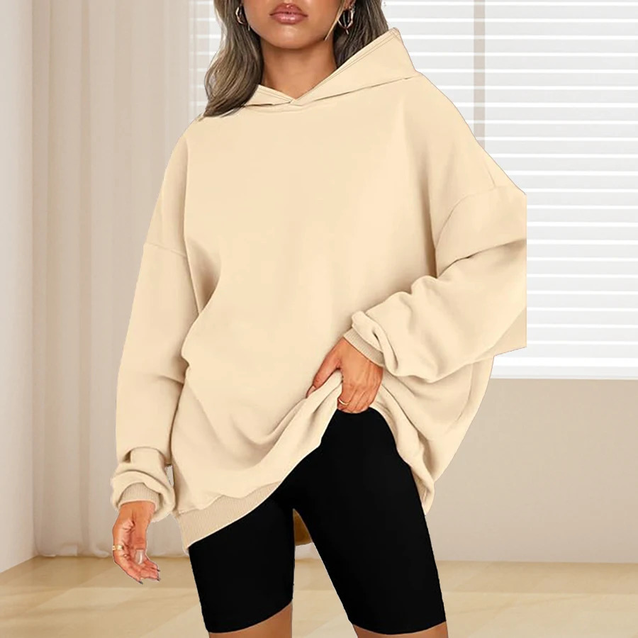 Plus Size Basic Solid Color Hoodie Casual Simple Long Sleeve Hooded Sweatshirt Womens Clothing 250709