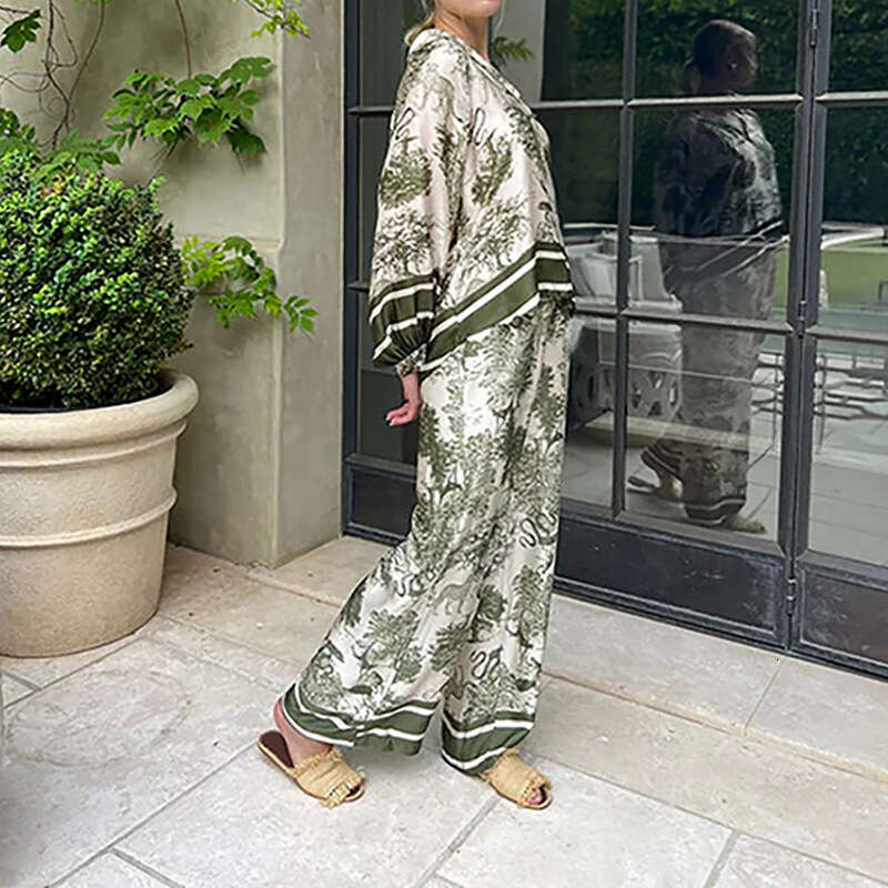 Summer New Casual Loose Elegant Fashionable Printed Women's Pants Set B5