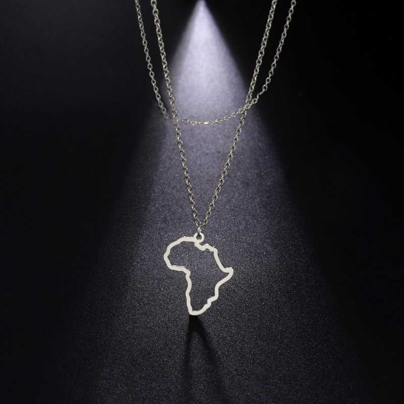 10PCS Small Hollow Africa Map Necklace Stainless Steel Outline African Continent Pendant Collar Choker Women Minimalist Hometown Country Clavicle Jewe