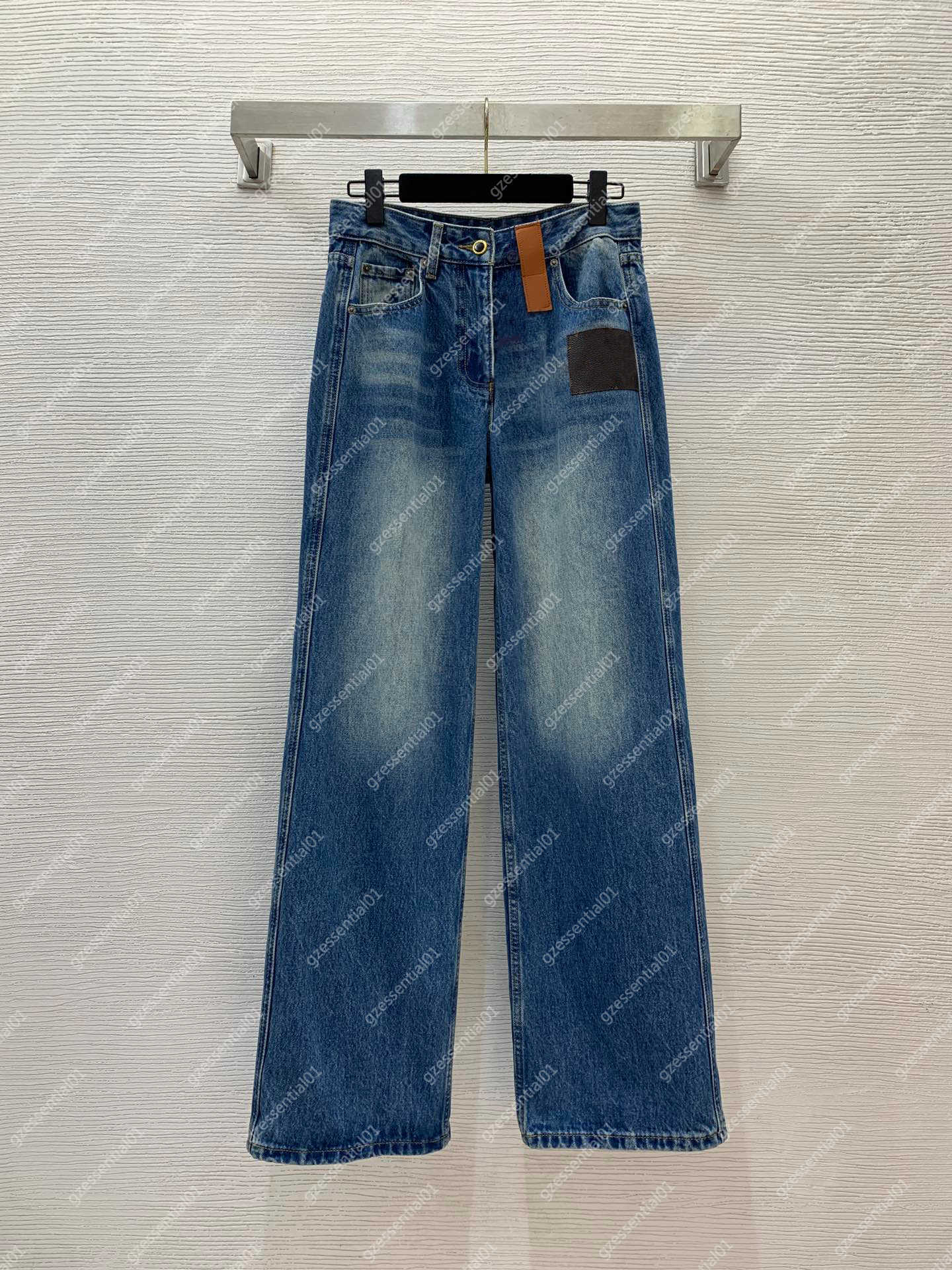 designer jeans women Classic Logo Mid-High Waist Straight-Leg Wide Jeans in Blue denim jeans womens designer