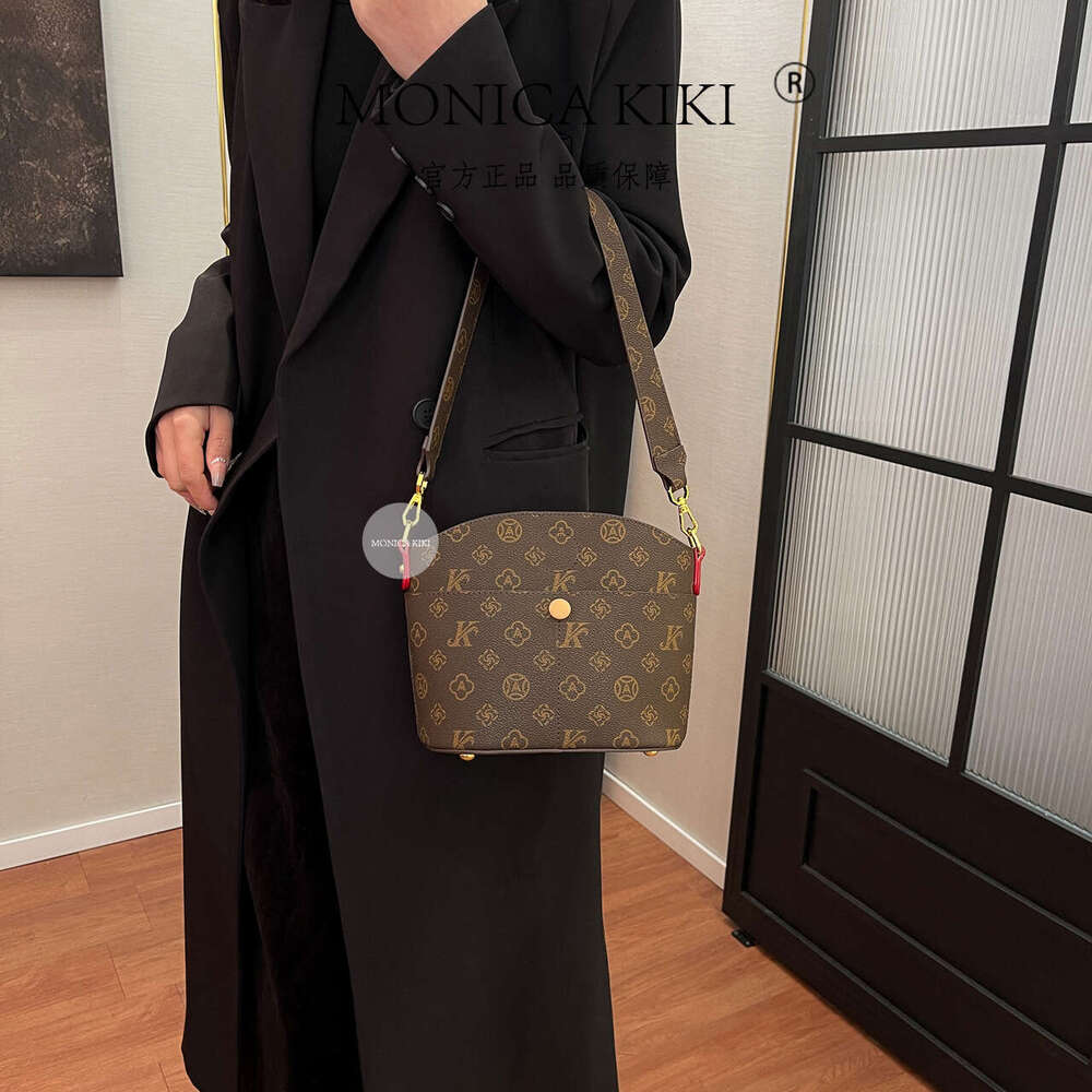 Monica Qiqi Light Wide Strap Live Trend New Fashion Monogram Single Shoulder Bucket High-end Crossbody Bag for Women