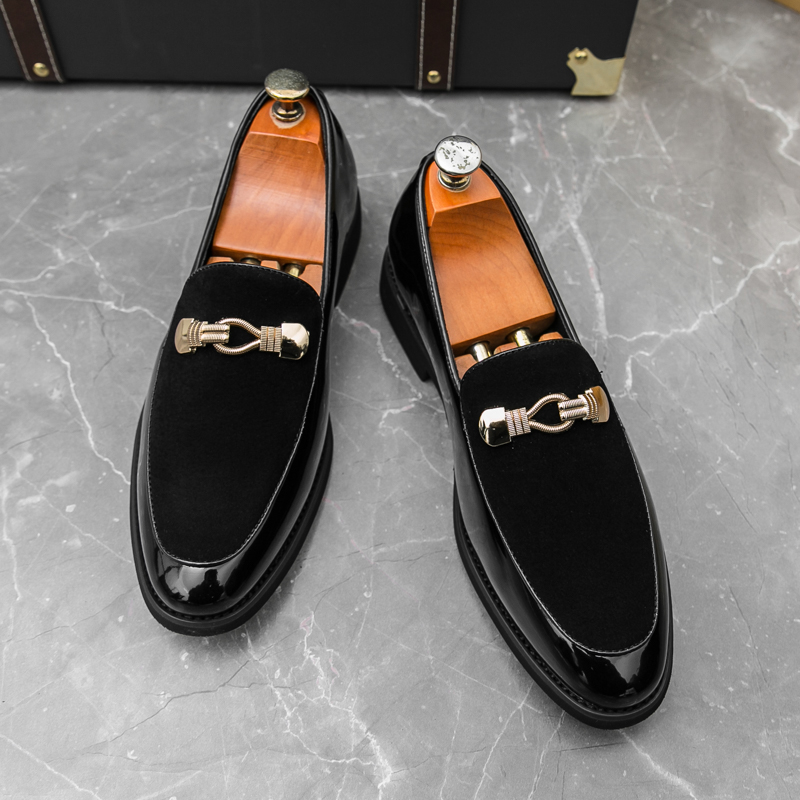 2089-- International trade plus size Le Fu shoes men's 2025 spring and autumn new suede bean shoes European and American men's shoes patent 