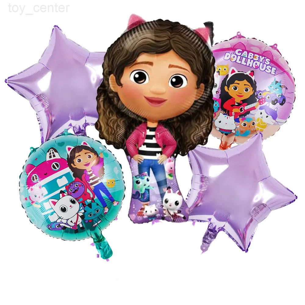 Disney 5pcs Childrens Birthday Party Decoration Gabby Doll House Theme Gabby Doll House Aluminum Foil Balloon Set Star Globos W20250709