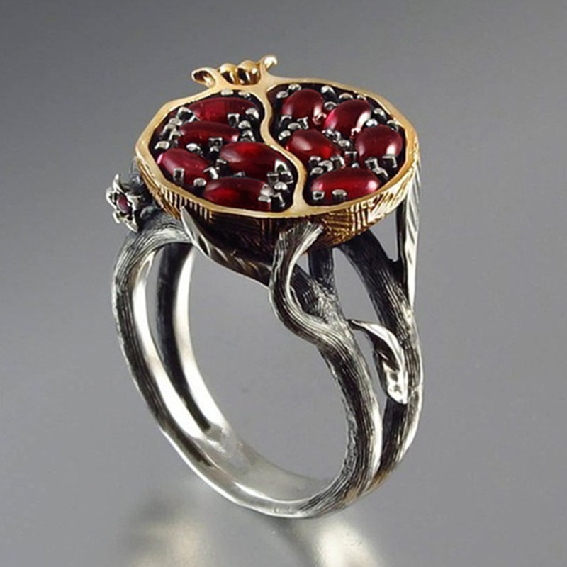 Frutta Vintage Fresh Red Garnet Rings For Women Gifts Resina Stone Melograno Gi…