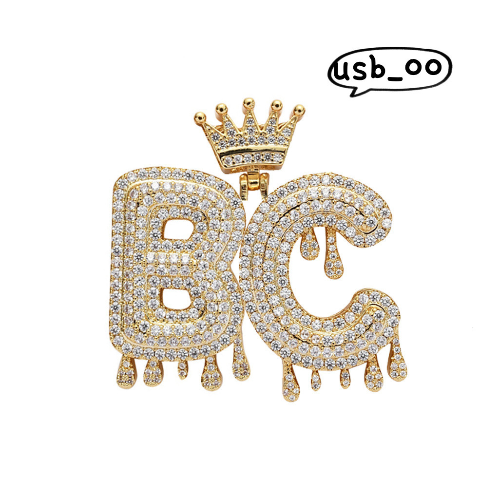 Pendant Crown Water Drop Letter Necklace Gold Plated Brass Moissanite Splicing Letter Name Necklace Custom Hiphop Pendant