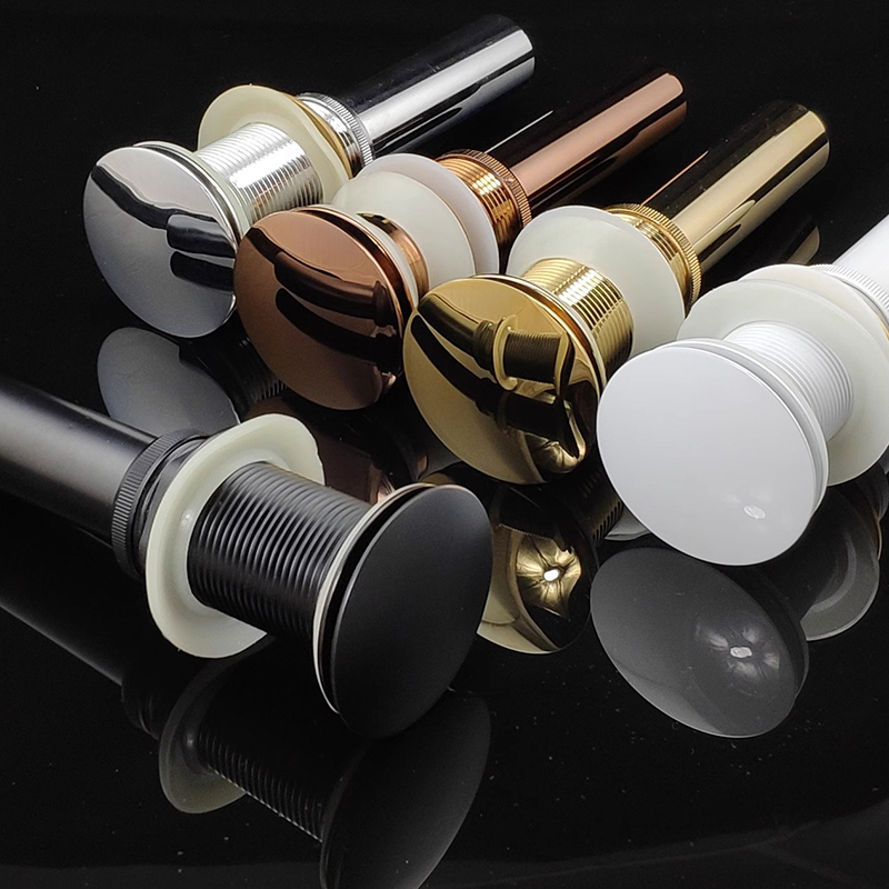 Brass Basin Pop Up Drain Button Bathroom Plug Siphon Drain Device Sink Drainer Trap Gold Bath Sink Stopper Accessories Overflow