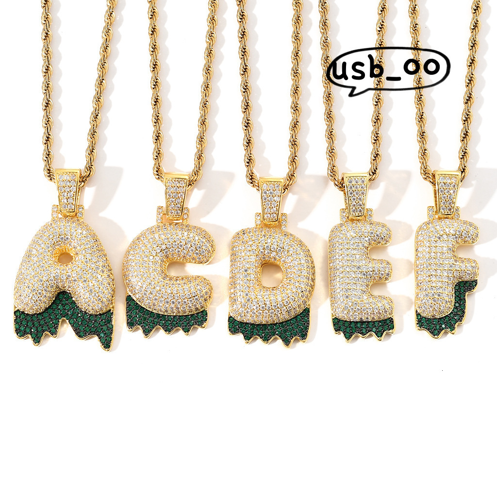 Bubble Letter Pendant Two-color Moissanite Personality Creative Splicing Couple Green lava Letter Pendant Hip Hop Jewelry