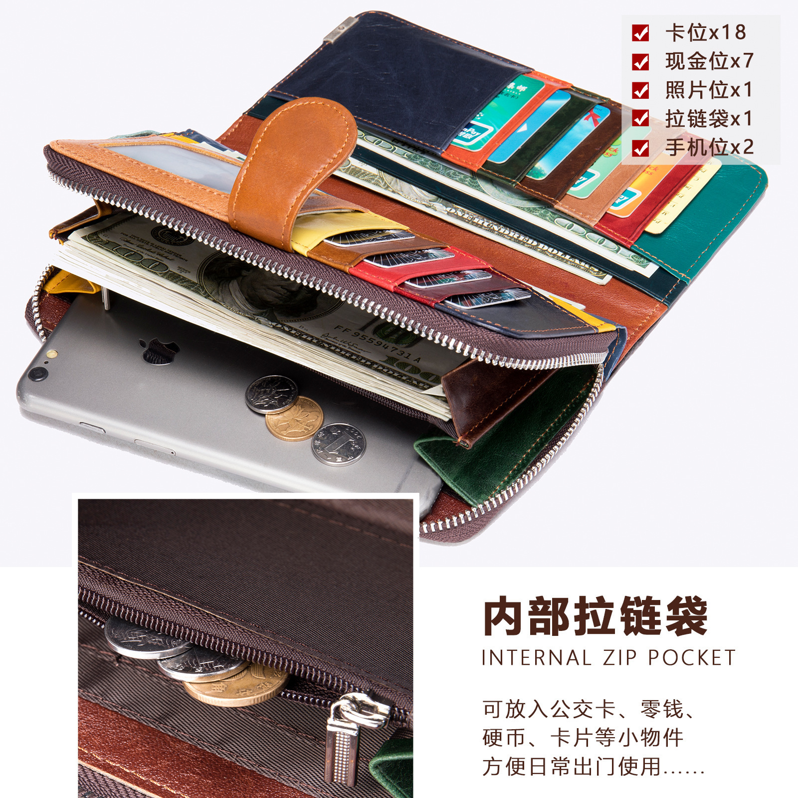2023 Cross-border New Women's High-end Genuine Leather Wallet Large Capacity Money Clip 70% Off Wallet Wholesale Cowhide Coin Purse