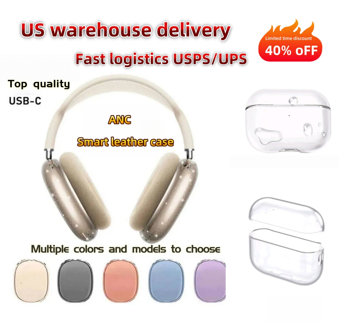 for Airpodsmax Airpodspro2 noise cancelling earphones Bluetooth headset waterproof earphone protective case AirPod pro Maxs Headphones Headset