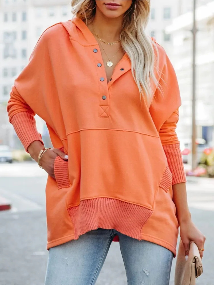 Casual Loose White Women Sweatshirt Autumn Winter Vneck Hooded Batwing Sleeve Hoodie Threaded Splicing Top For Pullovers 250709