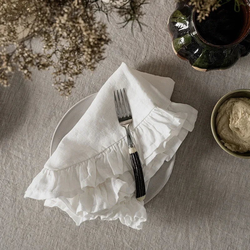 6pcs 35x50cm Soft Handmade Cloth Napkins Cotton for Dinner Napkins Cloth Ruffles Tea Towel Parties Weddings Decoration Vintage