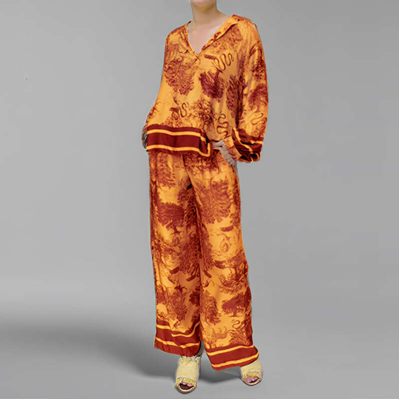 Summer New Casual Loose Elegant Fashionable Printed Women's Pants Set B5