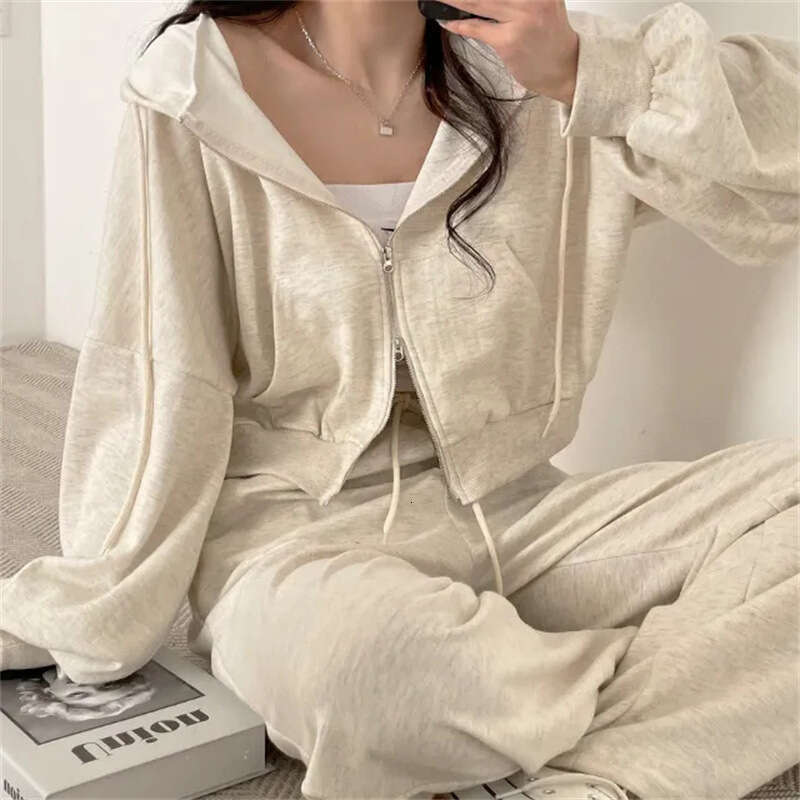 Women's Sports Suit Elegant Sleeve Long Pants Jacket Zipper Top Korean Style Slimming Two-Piece Set For Spring And Autumn B5