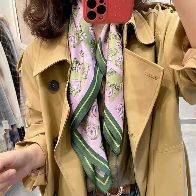 2025 Luxury Silk Skinny Scarf Bag Handle Ribbon Ladies Little Cat Print Headband Small Hair Scarves Band Female Handkerchief M250709