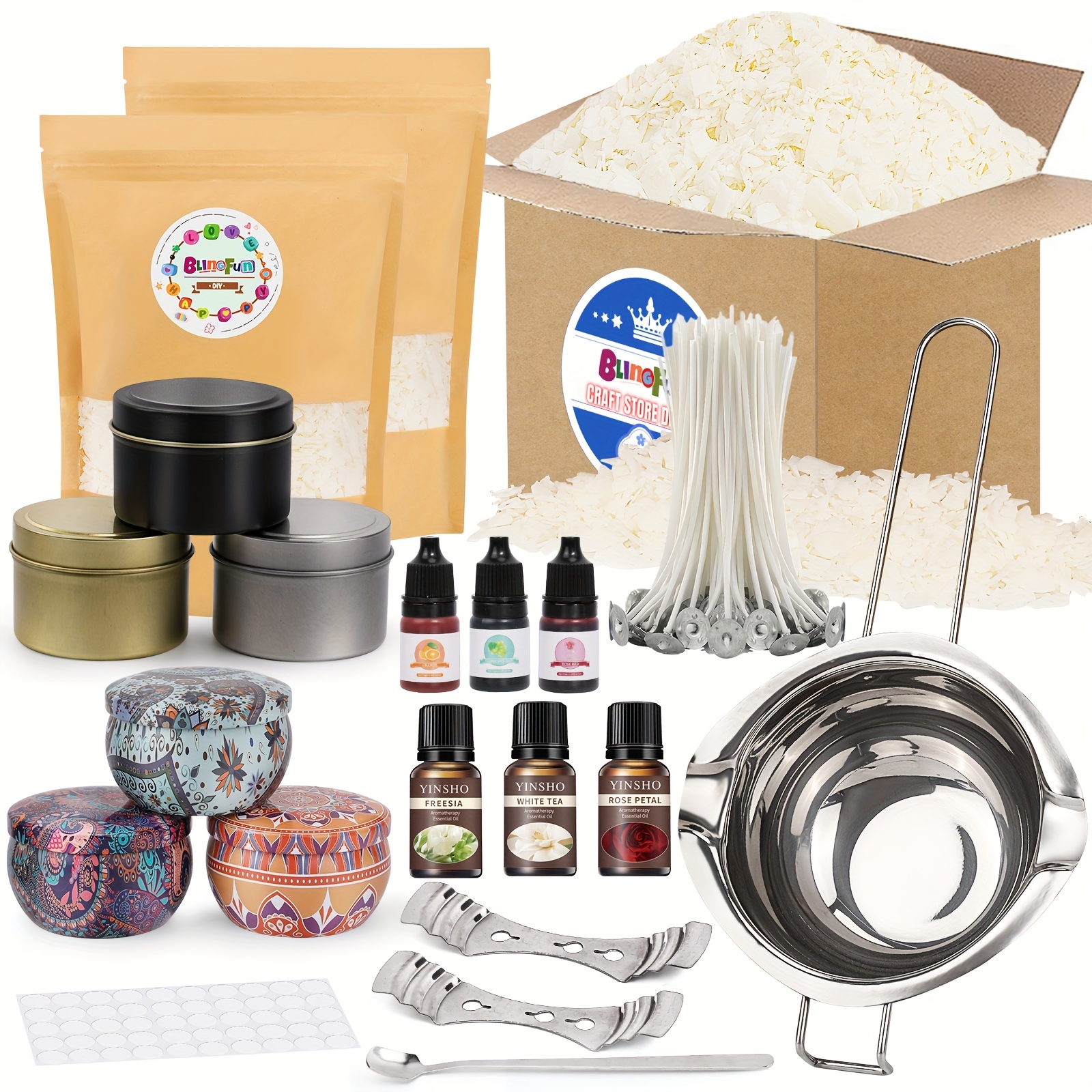 1 LB/2LB Soy Wax Candle Making Kit with Soy Wax, Wick, Vintage Jar and other accessories for other wax making supplies